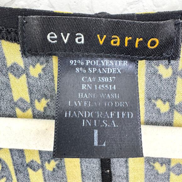 Eva Varro Womens Tunic Top Blouse Size L Artsy Creative Leaf Office Black - Picture 2 of 5